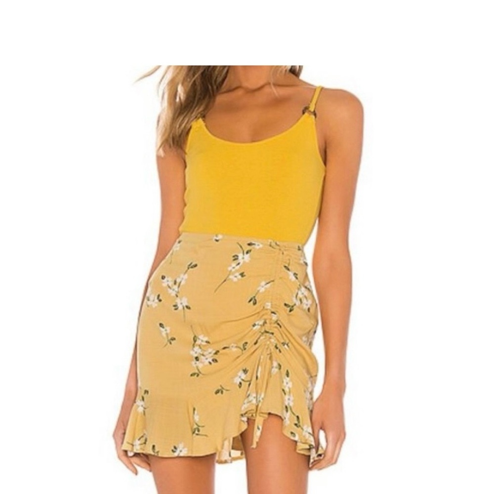 REVOLVE MINK PINK-Asymmetrical Yellow Floral Skirt